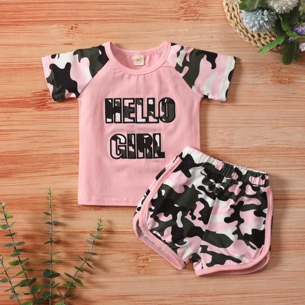 

clothing sets 2021 summer born baby girl clothes set letter t-shirt +camouflage shorts sports outfits toddler infant cute suit, White