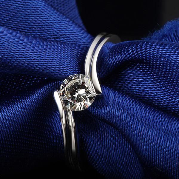 

cluster rings promise nice-looking 0.5ct solid au585 white gold quality credible solitaire synthetic carbon ring women romantic jewelry, Golden;silver
