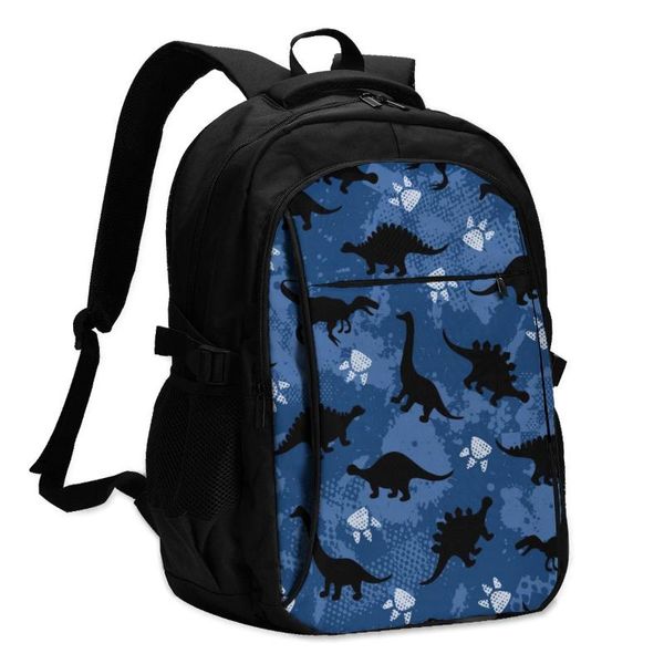 

backpack usb charge women black dinosaurs abstract grunge background student letters school bag teenager girls
