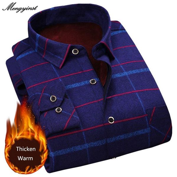 

male social shirt 2021 brand winter men's business casual long sleeve thicken velvet warm flannel plaid dress shirts ~4xl, White;black
