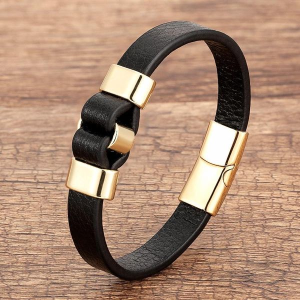 

charm bracelets genuine leather men bracelet black gold magnetic clasp vintage bangles men's jewelry wholesale, Golden;silver