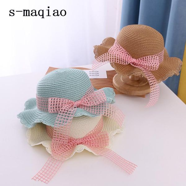 

lady's summer beach big brim straw hat for female seaside travel child girl sun anti-uv cool parent-child panama sunhat caps & hats, Yellow