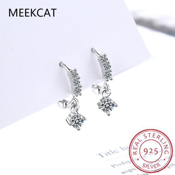 

hoop & huggie meekcat real 925 sterling silver minimalist geometric round zircon earrings for women rose gold color trendy fine jewelry, Golden;silver