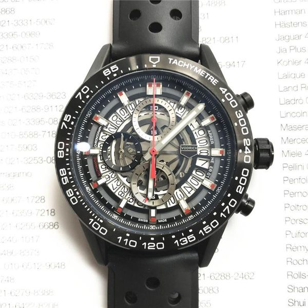 

wristwatches men's quartz watch sports chronograph calendar luminous hands sapphire crystal 45mm large dial black rubber strap, Slivery;brown