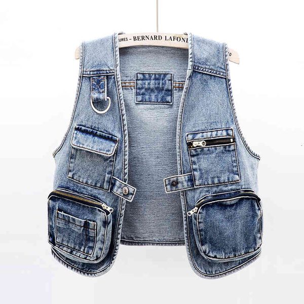 

women's vests korean vintage denim fashion pocket jeans waistcoat sleeveless jacket short small hip hop streetwear g282 b91y, Black;white