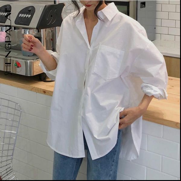 

shengpalae spring vintage white womens shirt long sleeve casual turn down collar loose blouses za2899