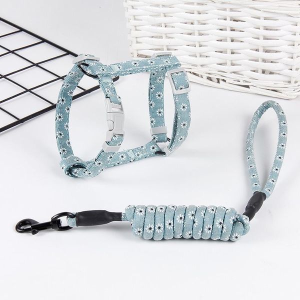 

cat collars & leads 1.5m pet leash adjustable harness elastic cotton rope printed chest strap for small dogs cats walking accessories