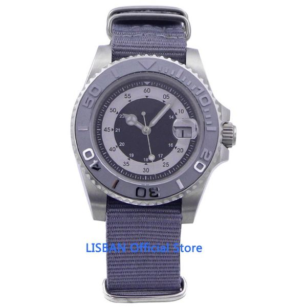 

wristwatches 40mm automatic mechanical mens watch sterile dial sapphire glass clock luminous waterproof nylon strap calendar wristwatch men, Slivery;brown
