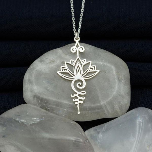 

pendant necklaces creativity unalome necklace for women vintage metal india mens with lotus flower-yoga jewelry 2021, Silver