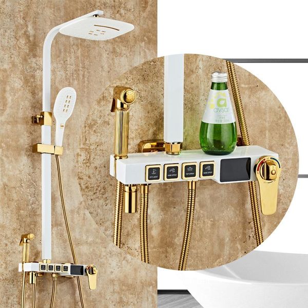 

thermostatic shower set and cold digital rain wall mounted bathroom system white gold faucet square sets