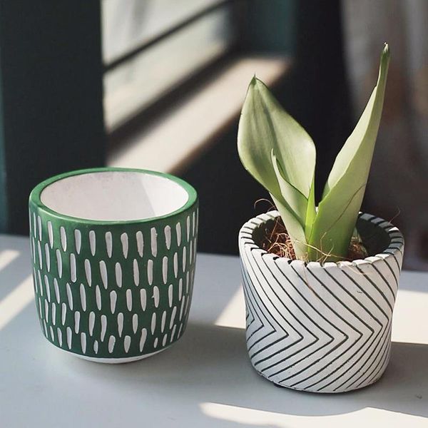 

nordic ins cement flowerpot plant green stripes black dots simple cactus succulent potted balcony outdoor garden decoration planters & pots