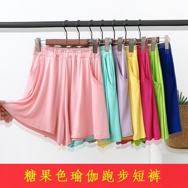 

40 pieces modal candy color running yoga shorts summer thin large pants, Black