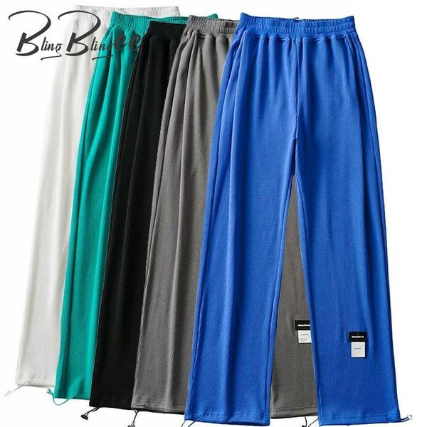 

women's pants & capris blingblingee texture fabric drawcord elastic high waist loose women straight patches folds front female joggers, Black;white