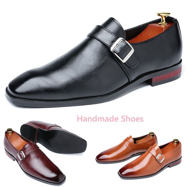 

men dress shoes designer business office buckle loafers casual oxfords men party leather shoes 210330, Black
