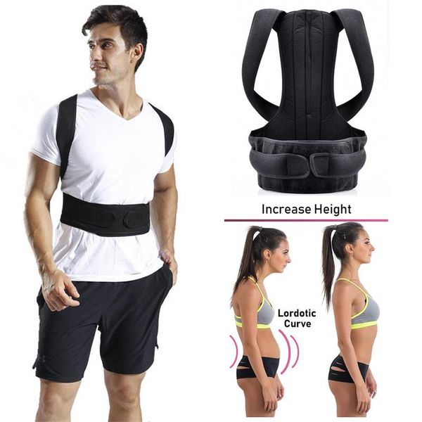 

adjustable women back support corset spine belt posture corrector shoulder material men waist, Black;gray