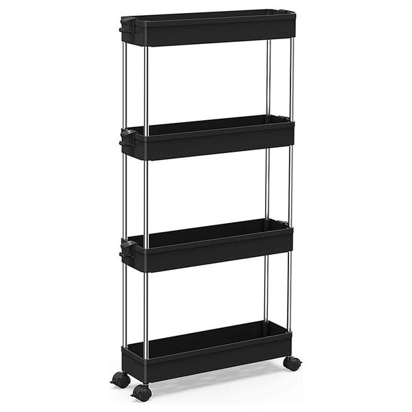 

hooks & rails 4 tier slim storage cart mobile shelving unit organizer slide out rolling utility tower rack