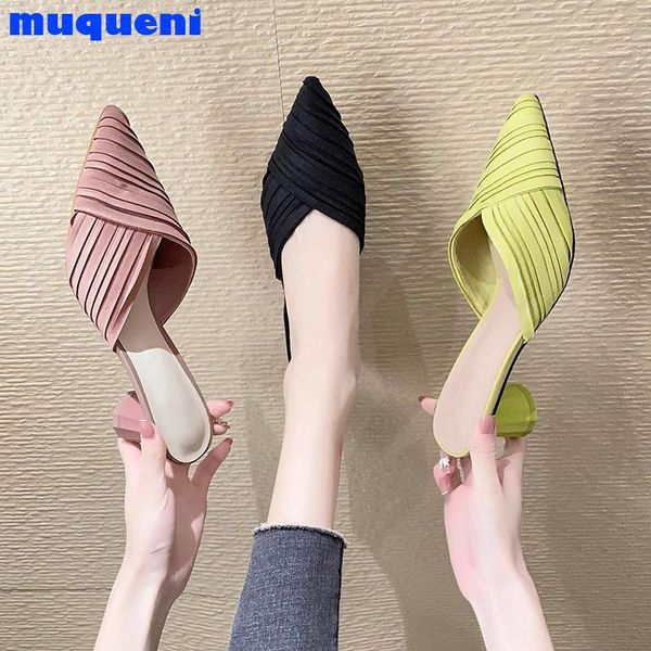 

high heels sandals women shoes pointed toe ladies female slides platform pumps fashion mules slippers, Black