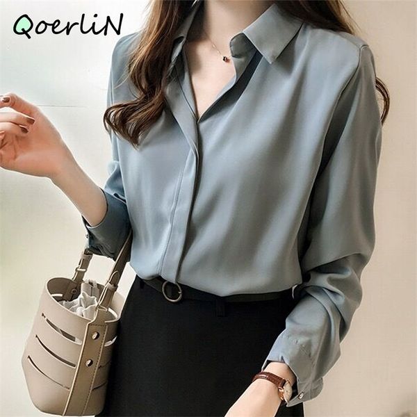 

autumn women fashion blouses solid plus size female clothes loose shirt long sleeve blouse simple ol feminine blusa mujer 220312, White