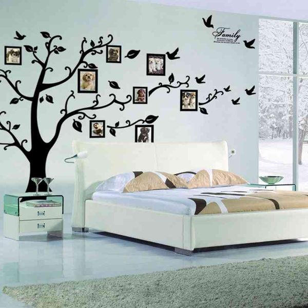 Grande 250 * 180cm / 99 * 71in preto 3D DIY PO Árvore Decalques de Parede PVC / adesivo Adesivo Adesivos de Parede Mural Art Home Decor 210615