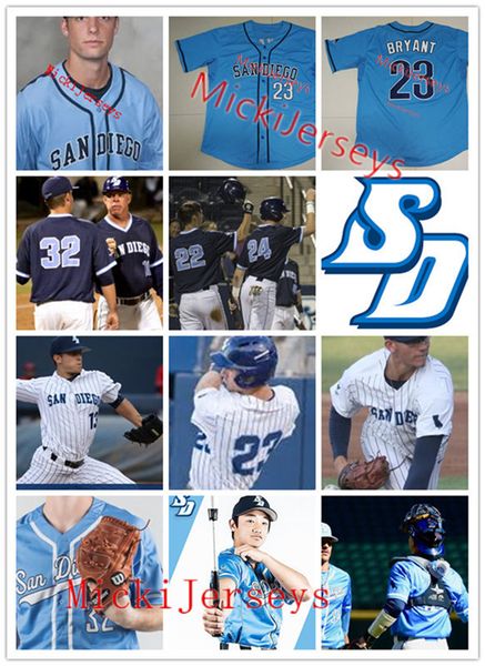 

2022 ncaa custom san diego toreros stitched baseball jersey 32 jake miller 28 cody jefferis 21 dylan covey 23 kris bryant 31 josh butler 21, Black
