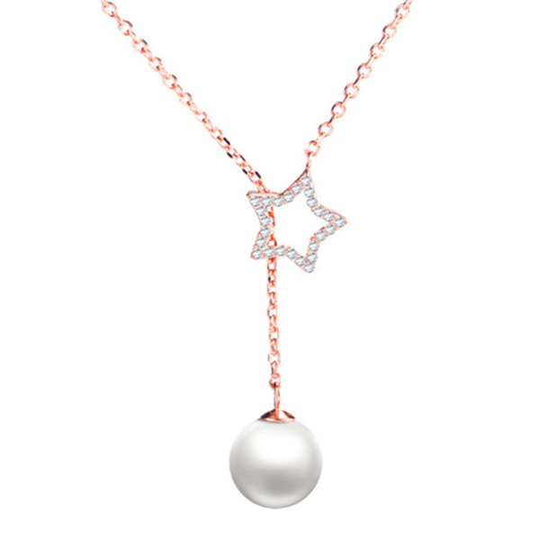 

pendant necklaces korean version of the personality trend selling wild two-color pentagram shape short silver plated se106