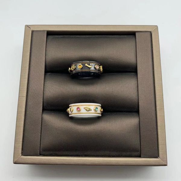 

fine jewelry online family gujia double black and white ceramic star color diamond fashion personality trend couple ring girl 65% off store, Golden;silver