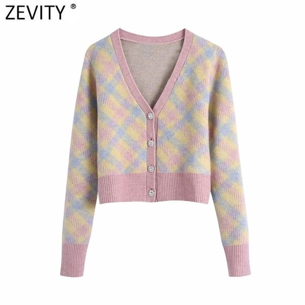 

women v neck geometric print casual short knitting sweater femme chic diamond buttons cardigans retro coat s603 210416, White;black