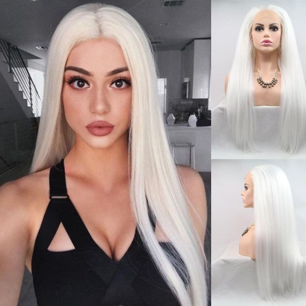 

baicheng white lace front wigs for women fashion long straight natural looking synthetic heat resist quality fib, Black