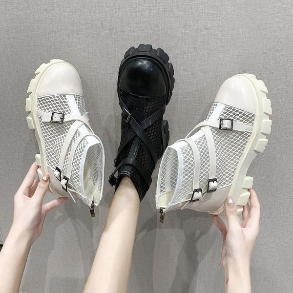 

boots round toe zipper sandals women's rubber shoes rain luxury designer boots-women ladies fashion ankle lolita 2021 summ, Black