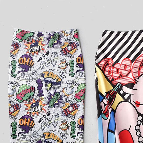 

bonjean pencil cartoon mouse women skirt print high waist slim young girl summer female falda, Black