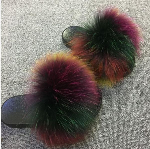 

slippers fur women full slipper flat slides sizes 36-45 available real 2o3r, Black