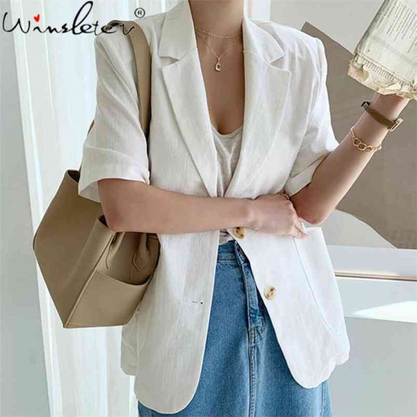 Mode Herbst Solide Kurzarm Frauen Blazer Arbeit Büro Dame Einreiher Jacken Weibliche Blazer Mantel Top Casual C07803B 210421