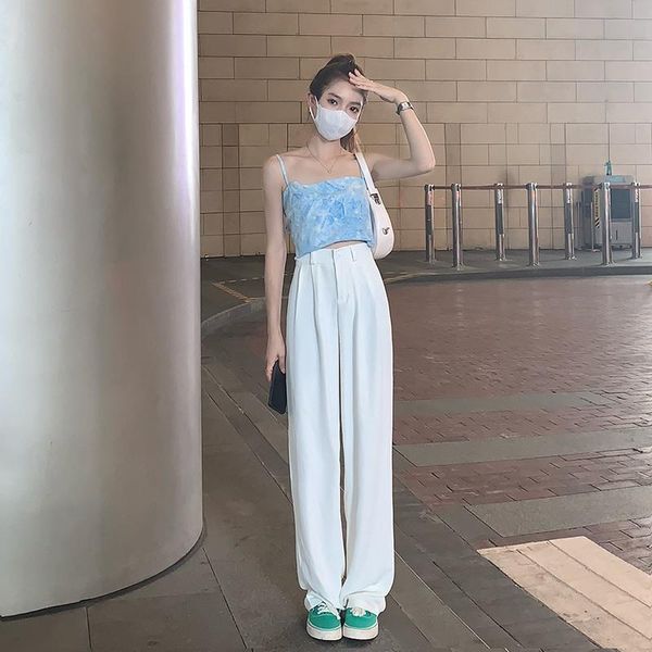 

women's pants & capris 2192 the high-waisted, thin, drape, white suit, mopping, wide-leg casual, Black;white