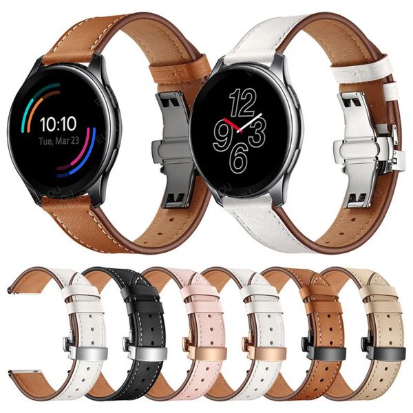 

watch bands butterfly buckle leather strap for oneplus band one plus business watchband bracelet wriststrap replace accessories, Black;brown
