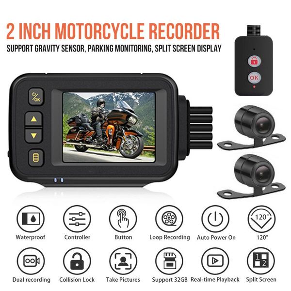 

inches motorcycle camera hd 1080p dual lens motorbike bike video recorder waterproof g-sensor parking monitoring dash cam car dvr dvrs