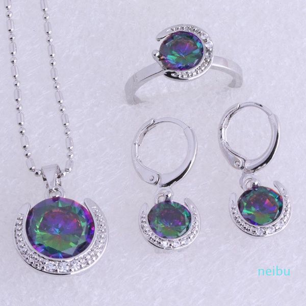 

earrings & necklace love monologue charming moon multicolour mystic crystal silver color pendant drop rings jewelry sets