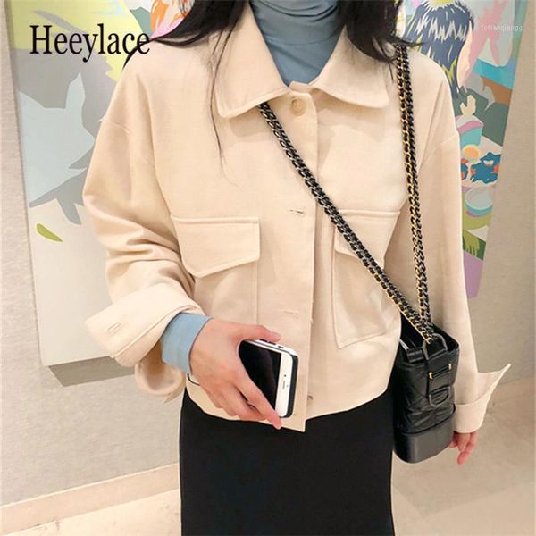 

women's jackets autumn winter jacket women casual pockets fashionable cargo outerwear oversize wild lady short 2021, Black;brown