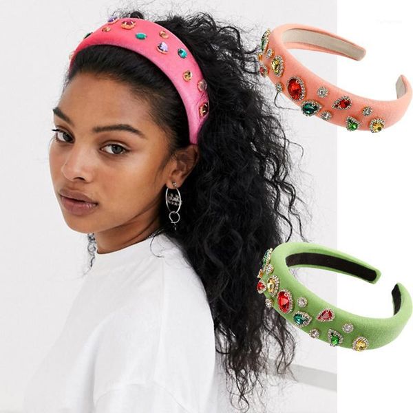 

fashion bohemia solid color sponge headband colorful shiny rhinestone hair accessories for women party hairband elegant headwear1
