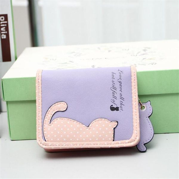

wallets cartoon coin purse fashion women cat polka dot magical bags pu handbags card holder printing short wallet zipper 3cm, Red;black