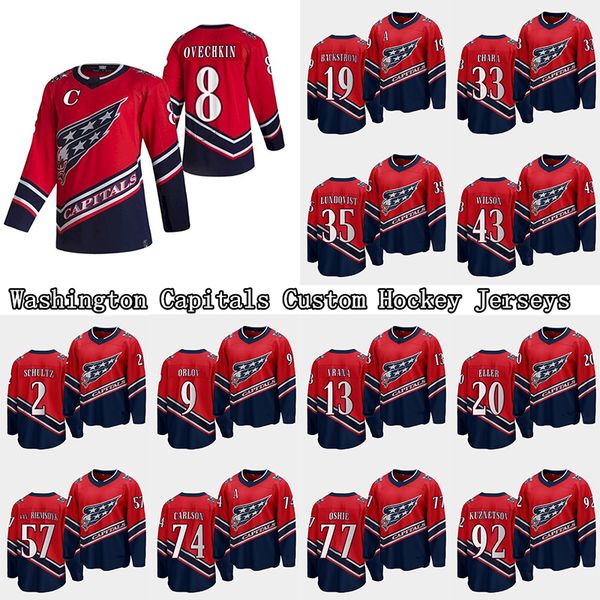 

8 alex ovechkin custom washington capitals 2021 reverse retro jersey henrik lundqvist nickla backstrom tom wilson braden holtby john carlson, Black;red
