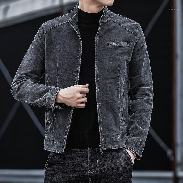 

men's jackets 2022 autumn retro denim jacket youth casual solid color stand collar, Black;brown
