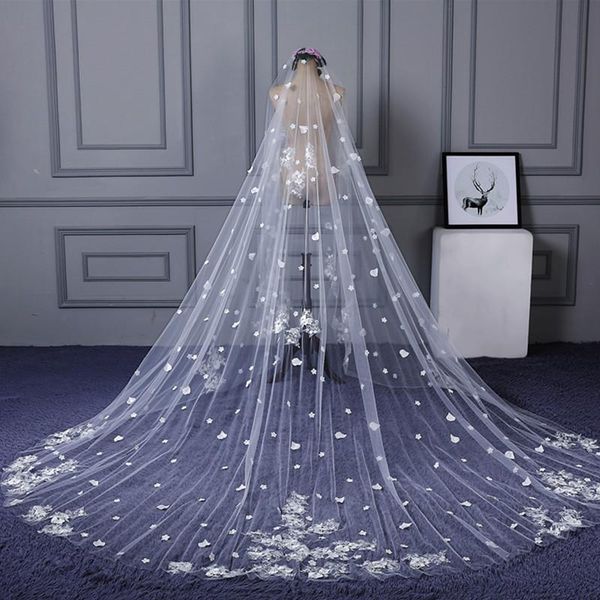 

bridal veils lan ting bride one-tier lace applique edge wedding veil cathedral 53 scattered bead floral motif style appliqueslace tulle, Black