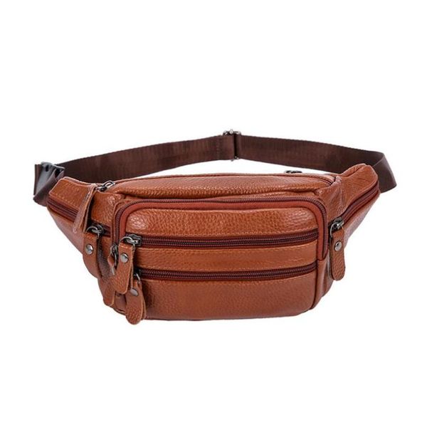 

fashion men genuine leather fanny bag for phone pouch male messenger bags brand pack travel waist