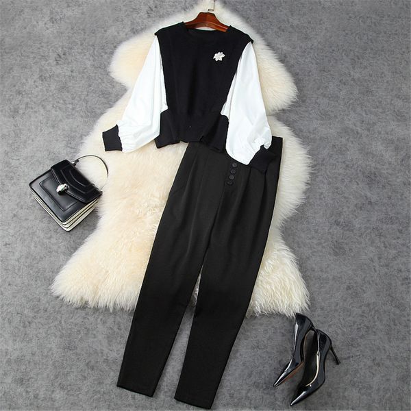 

pant elegant autumn lady two parts women's clothing batwing fashion designers cobwebs crocheted and suit pants, White