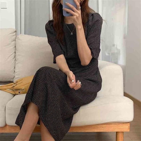 

vintage party sweet ol polka dots pleated loose summer gentle retro slim elegant chic long dresses vestidos 210525, Black;gray