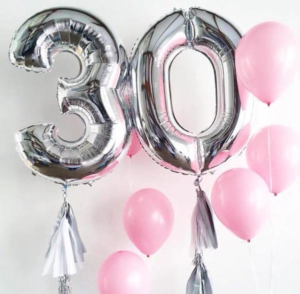 

party decoration 30/40 inch 2pcs silver aluminum film balloons 18 birthday wedding anniversary supplies gender reveal