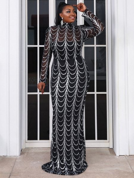 

seomiscky plus high neck sequin detail dress m4pd#, Black