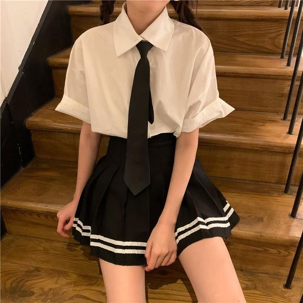 

skirts 2021 high waist pleated kawaii harajuku women girls lolita a-line sailor skirt large size preppy school uniform, Black
