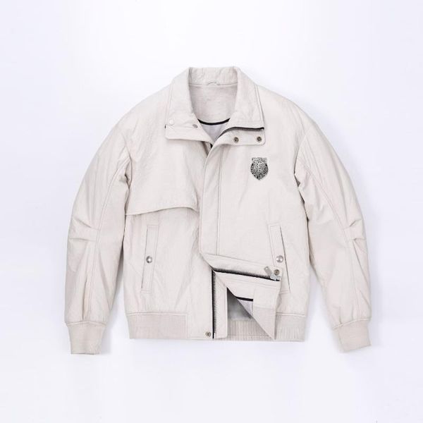 

men's leather & faux palaleather white structured genuine jacket, Black