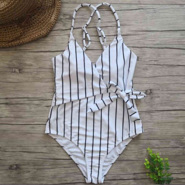 

stripes plus size swimwear women backless swimsuit badpak monokini maillot femme bikini maio biquini mujer 210520, White;black